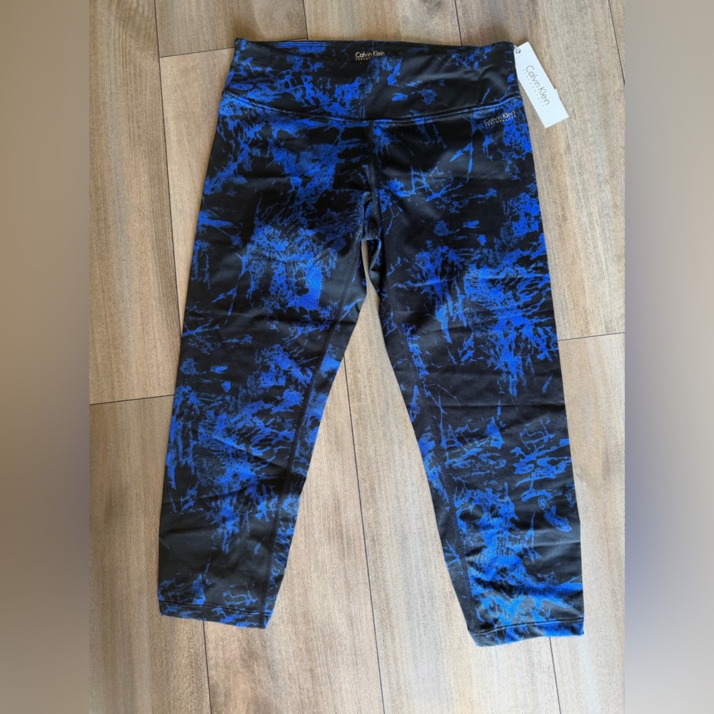 Calvin Klein Black & Electric Blue Marble-Print Leggings